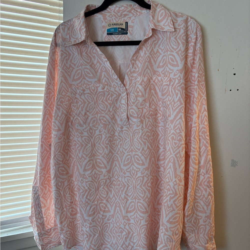 Magellan Outdoors Pink Long Sleeve Polo Blouse